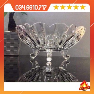 (Gói hàng đảm bảo ) Khay đựng hoa quả bánh kẹo 3 chân bằng thủy tinh pha lê