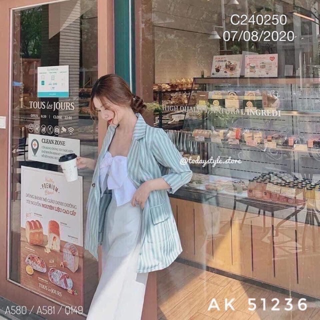 🦩🦩Áo khoác vest sọc dọc tay dài cổ bẻ phối túi [N2701]