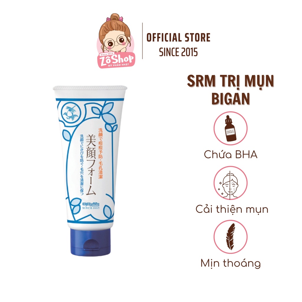 Sữa rửa mặt giảm mụn ẩm, giảm viêm sưng chứa BHA - Meishoku Biganfoam (80g)