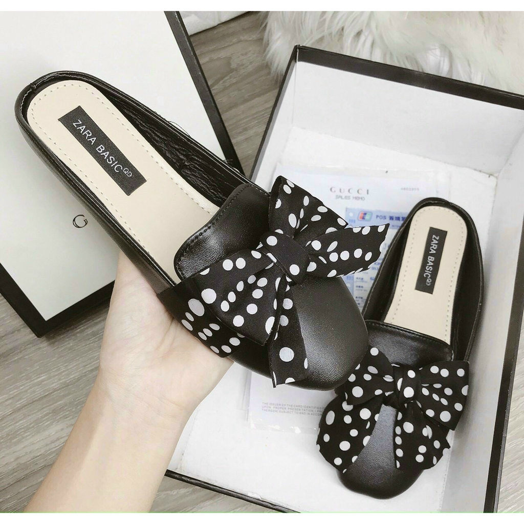 Giày Sục Nữ Phối Nơ Chấm Bi Siêu Xinh (2 Màu) - Form nhỏ đi tăng size | BigBuy360 - bigbuy360.vn