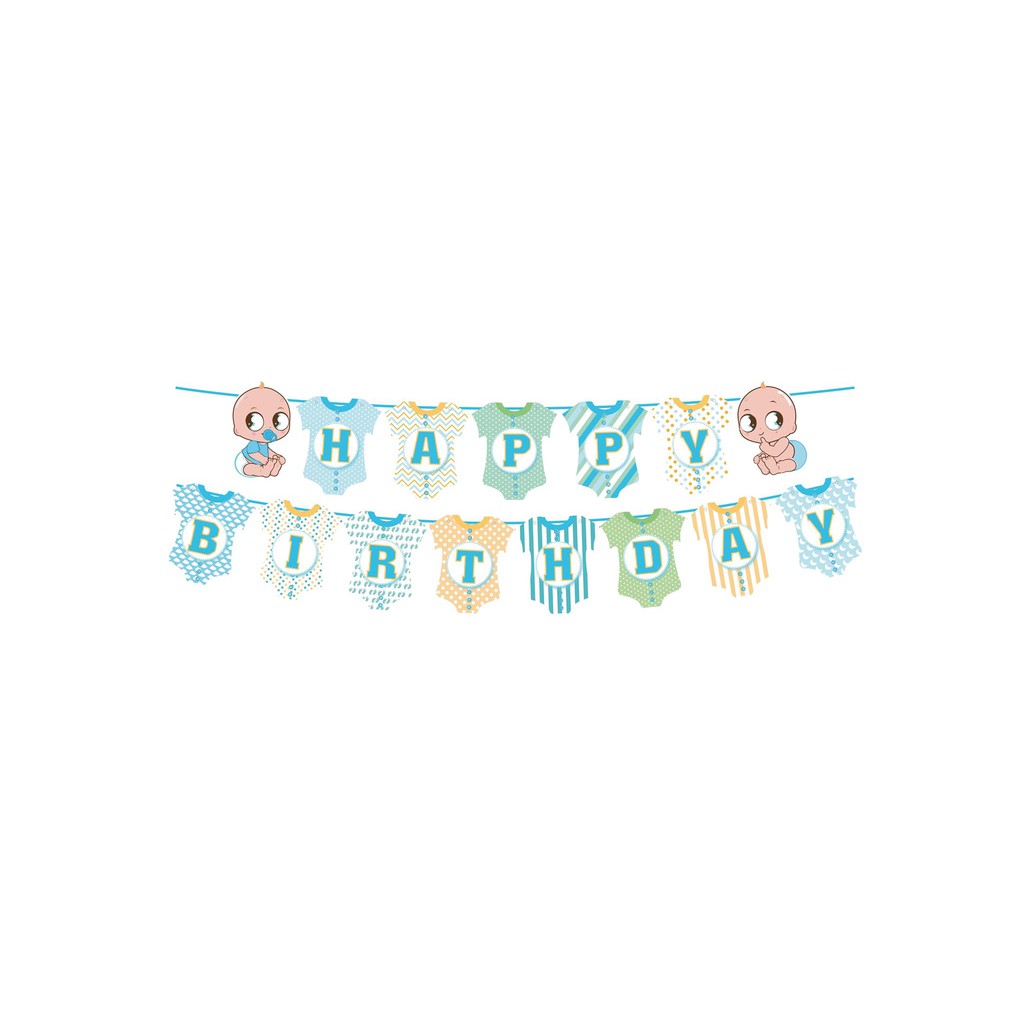 Set trang trí sinh nhật bé trai Bộ phụ kiện chủ đề baby boy em bé xanh mini - mega - Happy birthday