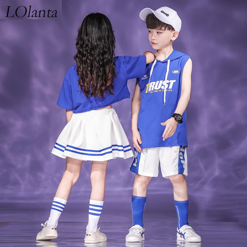 Bộ Trang Phục Nhảy Hip Hop Gồm Áo + Chân Váy Ngắn Phong Cách Hip Hop Cho Bé 4-16 Tuổi