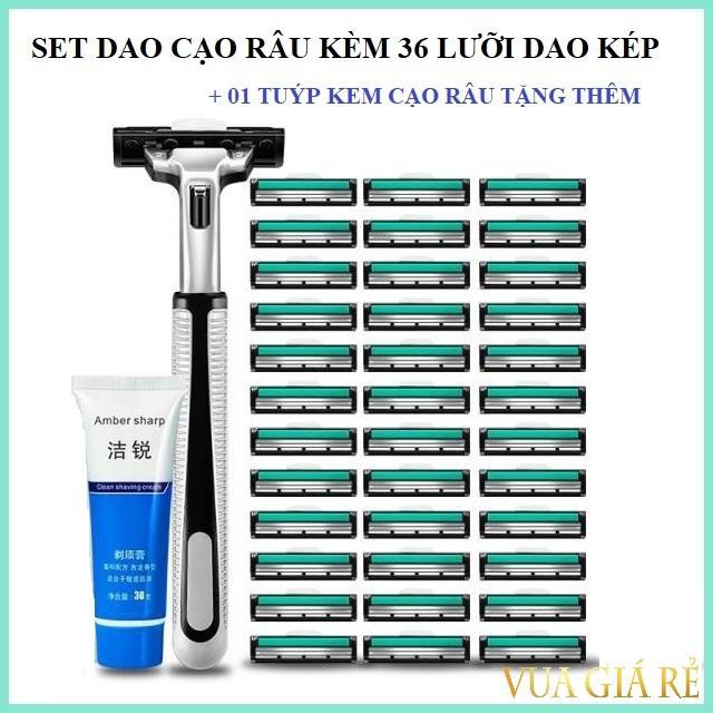 FREESHIP SÉT DAO CẠO RÂU+36 LƯỠI DAO THAY + TUÝP KEM LÀM MỀM RÂU -THSHOP