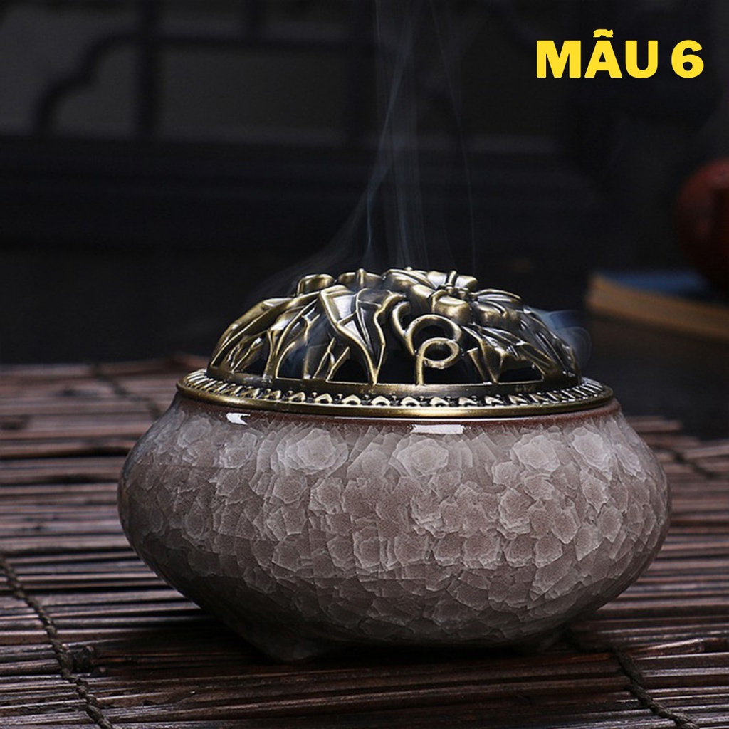 Lư gốm xông trầm - đồ dùng đốt trầm men rạn CAO CẤP