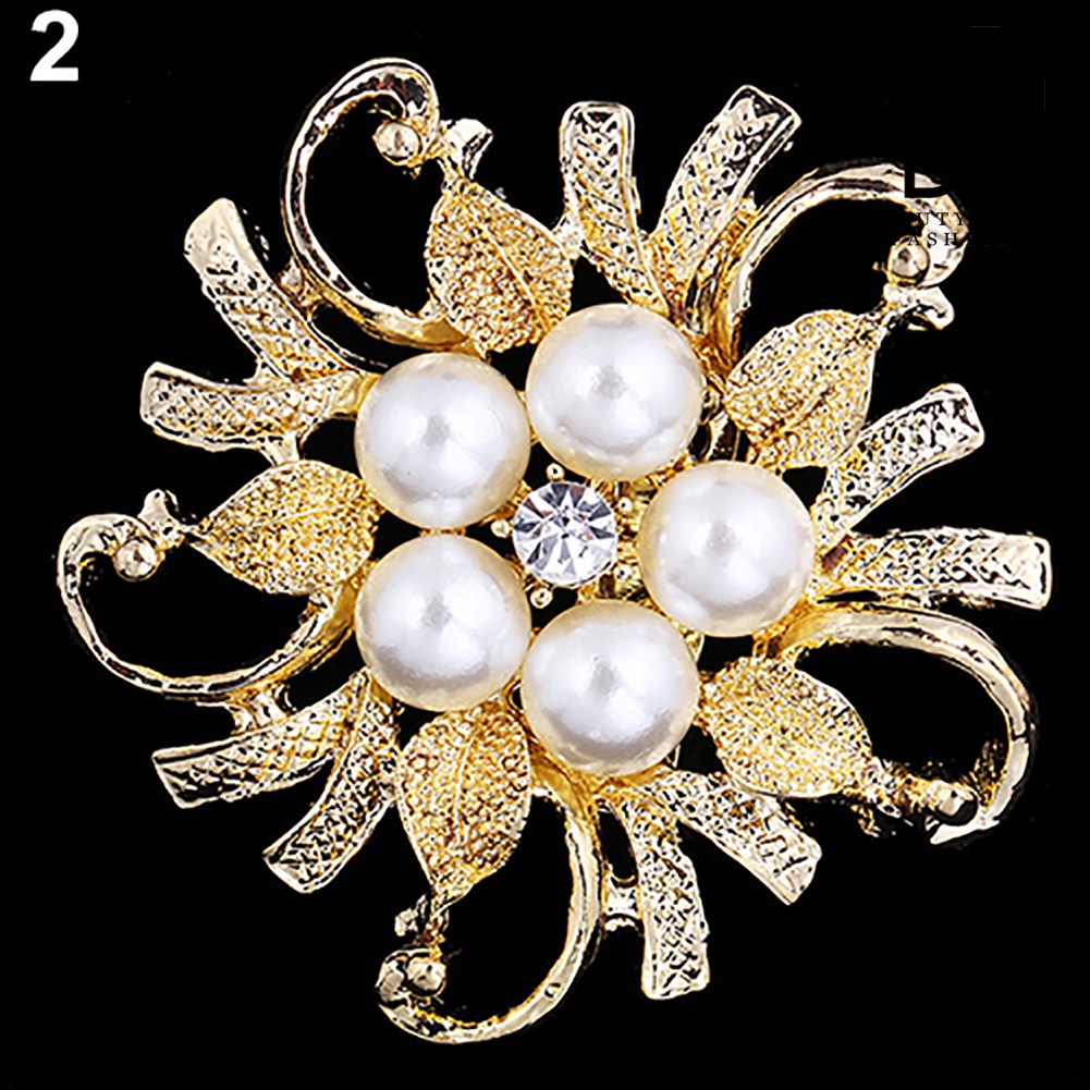 【NEW】Flower Brooch Pin Rhinestone Crystal Faux Pearl Bouquet Bridal Wedding Jewelry