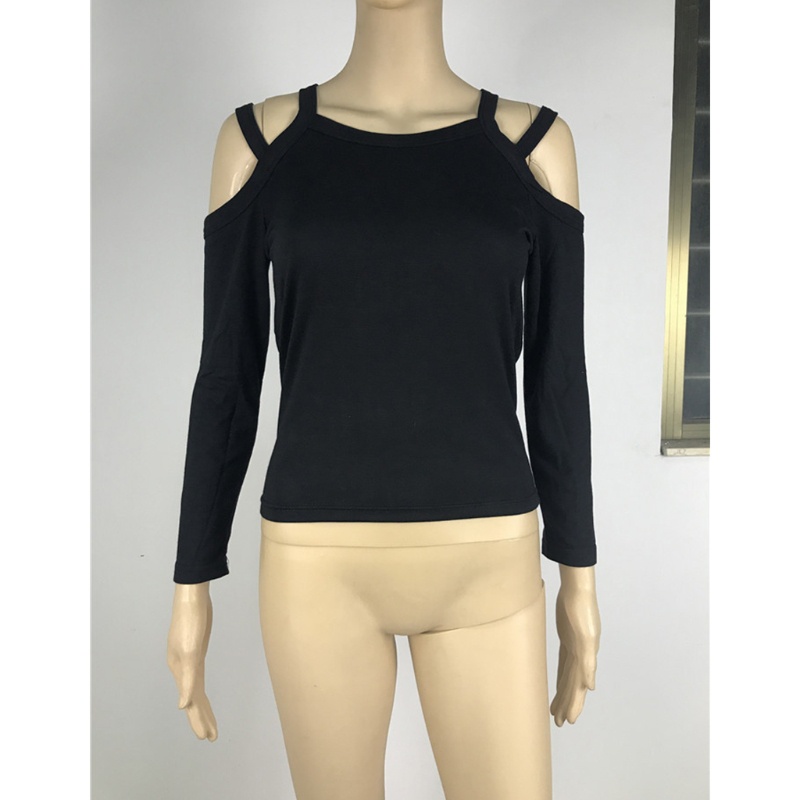 Áo Croptop Dệt Kim Tay Dài Dáng Ôm Hở Vai Quyến Rũ Cho Nữ