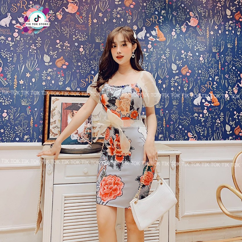 Váy ôm body, đầm body kiểu hoa hồng phối nơ TIK TOK STORE | BigBuy360 - bigbuy360.vn