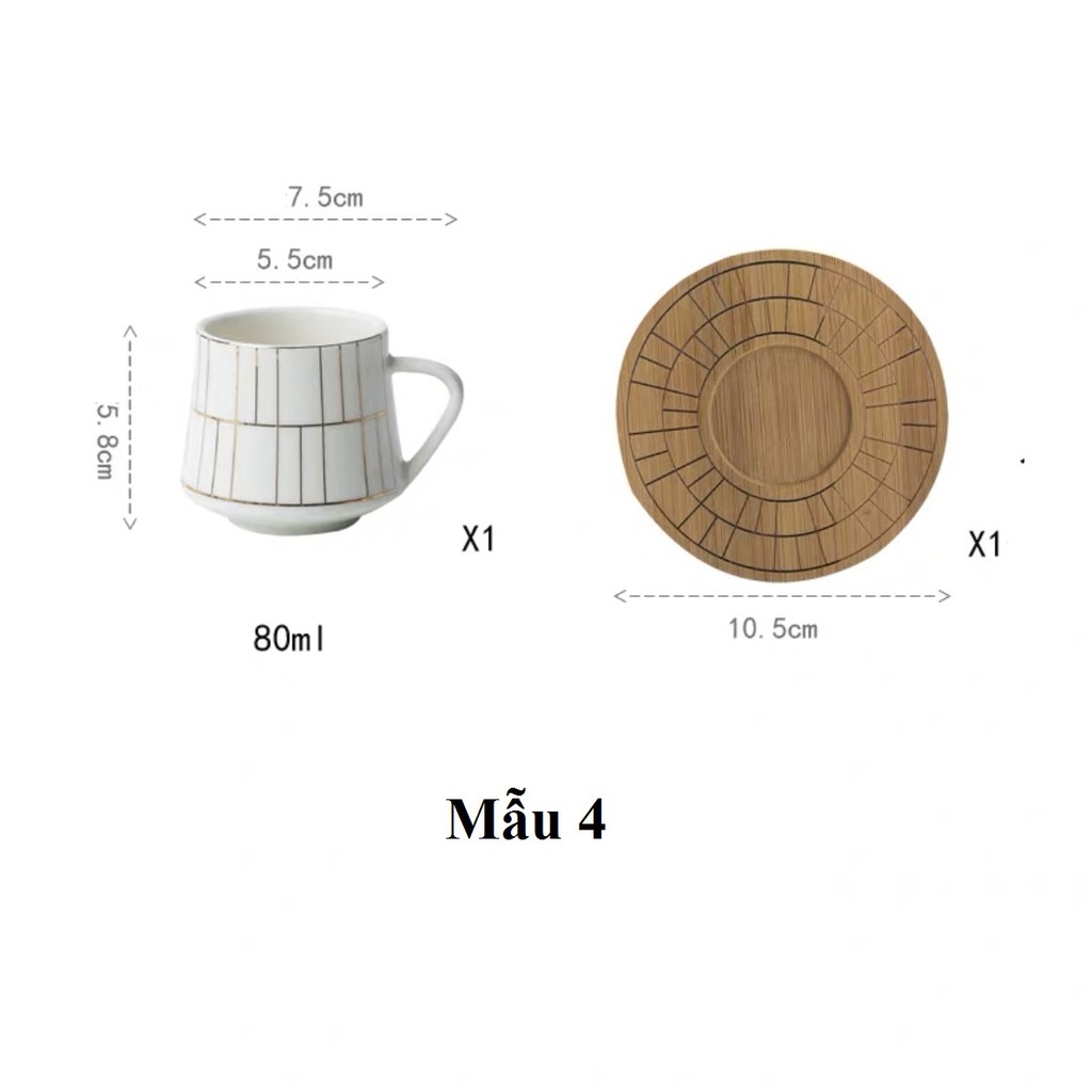 Cốc sứ nhỏ thưởng trà cà phê họa tiết sọc vàng (không kèm thìa), ly, tách uống nước: 1.2.14