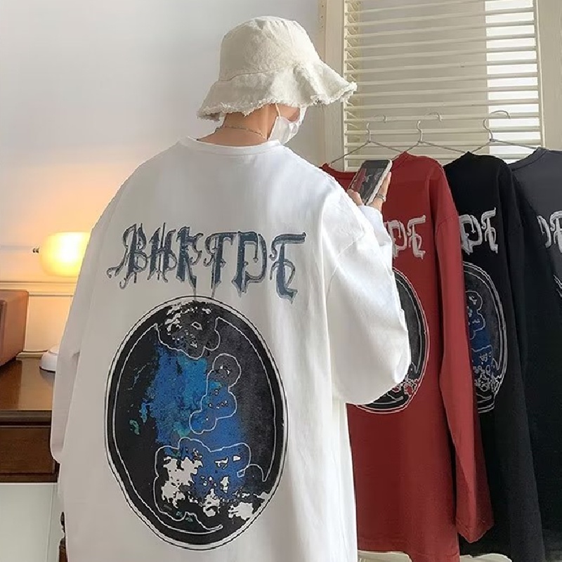 Áo Thun Tay Dài Cổ Tròn Dáng Rộng In Chữ Phong Cách Hàn Quốc Thời Trang Cho Nam Và Nữ size M-5XL