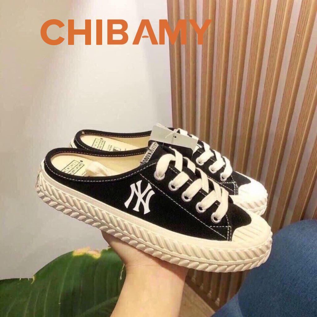 Giày Sục Thể Thao Nữ CHIBAMY Thêu chữ N , Sục bata đạp gót đế bánh mì 3cm