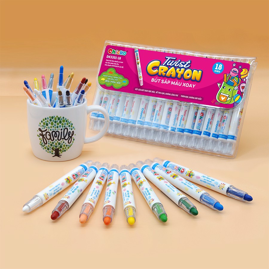 Bút sáp màu xoay Twist crayon DUKA 18 màu - Túi nhựa PVC - ML