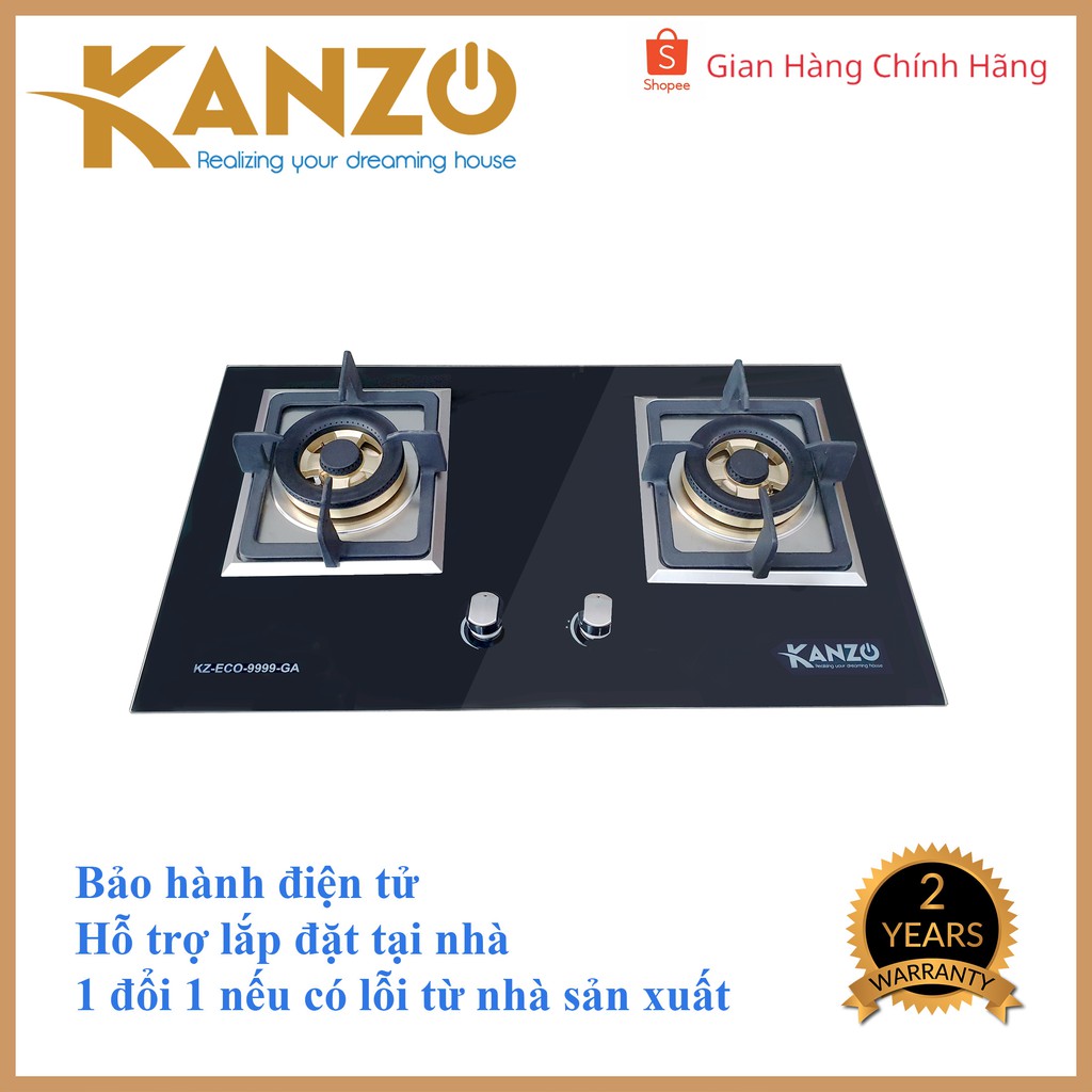 Bếp gas âm Kanzo KZ-ECO-9999-GA [MÂM VUÔNG] 2 Mâm Germany - Tích hợp cảm biến, Ngọn lửa xanh