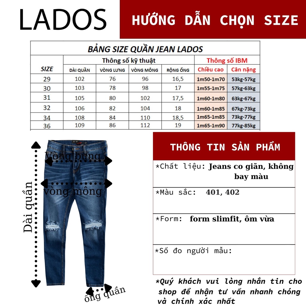 Quần Jean Nam Cao Cấp Rách Gối Lados 14073 - Chất dày mềm, co giãn tốt, Slimfit