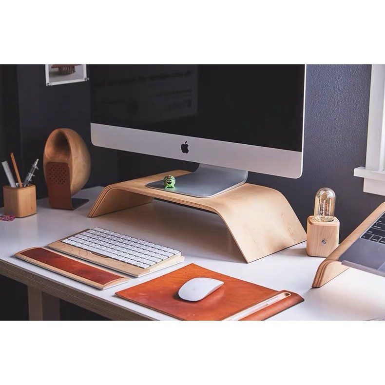 Kệ Imac gỗ uốn cong Mipu Imac Stand - Veneer Sồi tự nhiên.