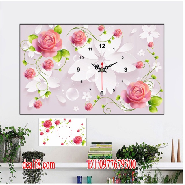 Tranh đính đá đồng hồ 80x53cm