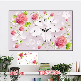 Tranh đính đá đồng hồ 80x53cm