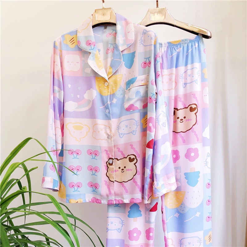 Popular new pajamas women's cotton cardigan spring and summer new long-sleeved trousers cotton silk thin suit cardigan home wear