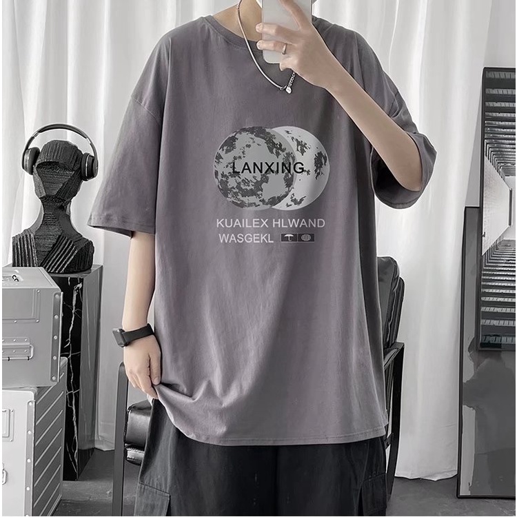 Áo Thun Tay Ngắn Cổ Thuyền Dáng Rộng In Chữ Thoải Mái Thời Trang Mùa Hè Phong Cách Nhật Bản Cho Nam Giới Size M-8XL