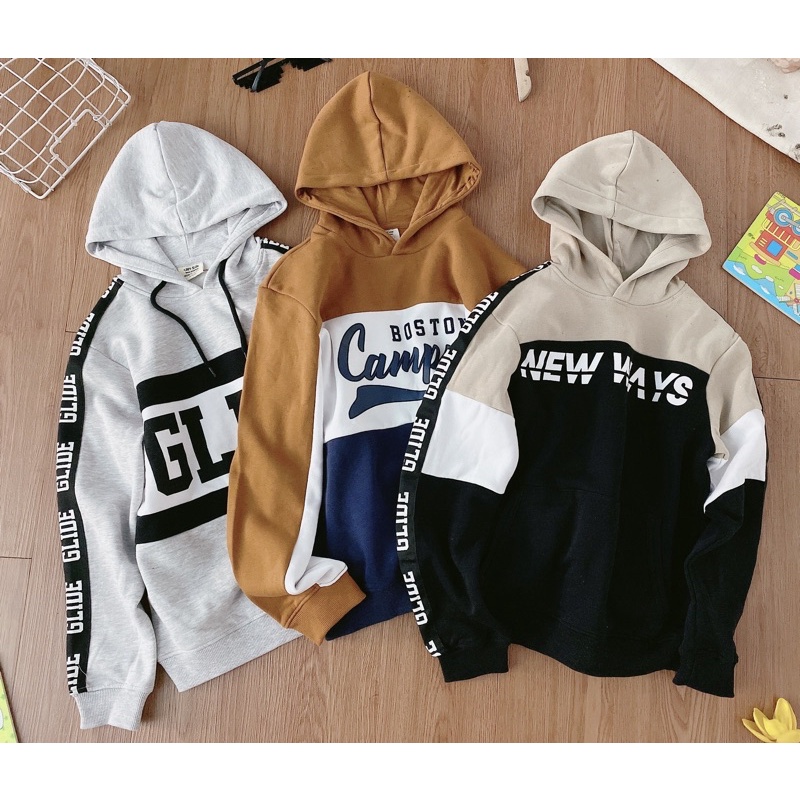 Áo nỉ hoodie viền chữ cho bé