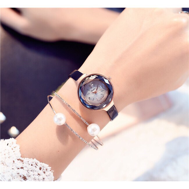 ĐỒNG HỒ NỮ DÂY DA YUHAO MẶT ĐÁ KIM CƯƠNG 3D SIÊU ĐẸP | BigBuy360 - bigbuy360.vn