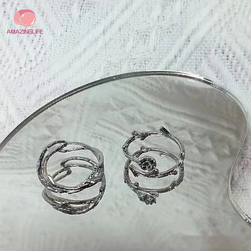 [Amazinglife] Nhẫn Cặp Đôi Hình Hoa Hồng Vintage Hàn Quốc Có Thể Điều Chỉnh Làm Quà Tặng Valentine