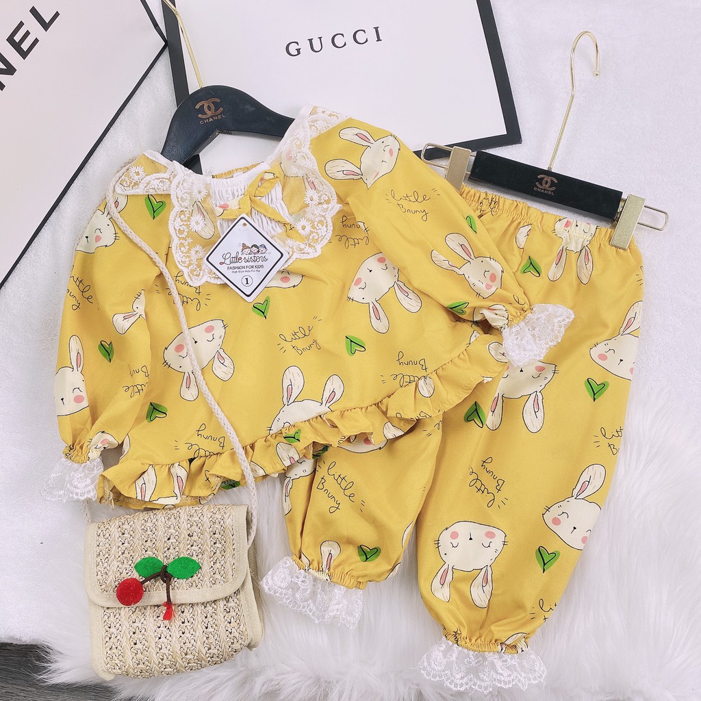 Bộ Ngủ Pijama Dài Tay Bé Gái Viền Ren Kate Hàn [BN04] - Babi mama