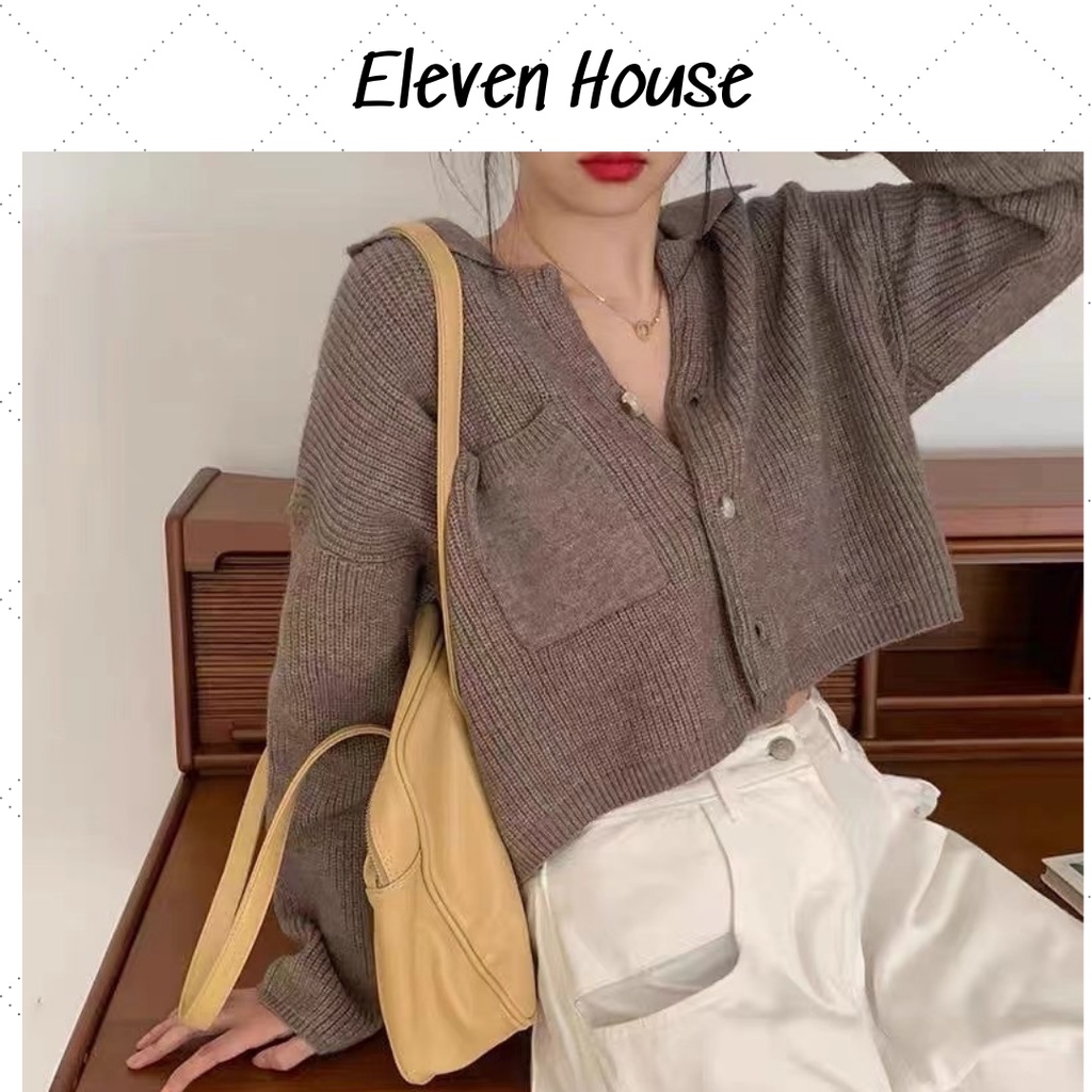 Áo len cardigan nữ tay dài cổ bẻ dáng croptop thời trang mùa thu đông cho nữ Freesize 11 House