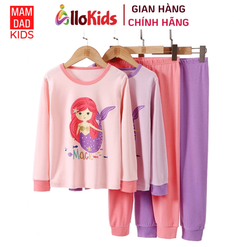 12-53kg Bộ Cotton Dài tay Thu Đông Hãng MamDadKids cho Bé Gái bo gấu họa tiết tiên cá