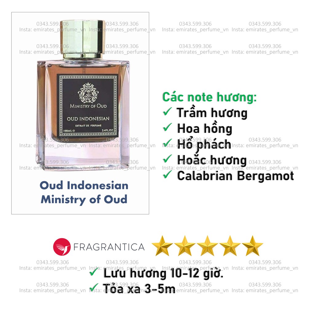 [MẪU THỬ 10ml] Nước hoa chính hãng Oud Indonesian 100ml EDP (Ministry of Oud - Made in UAE)