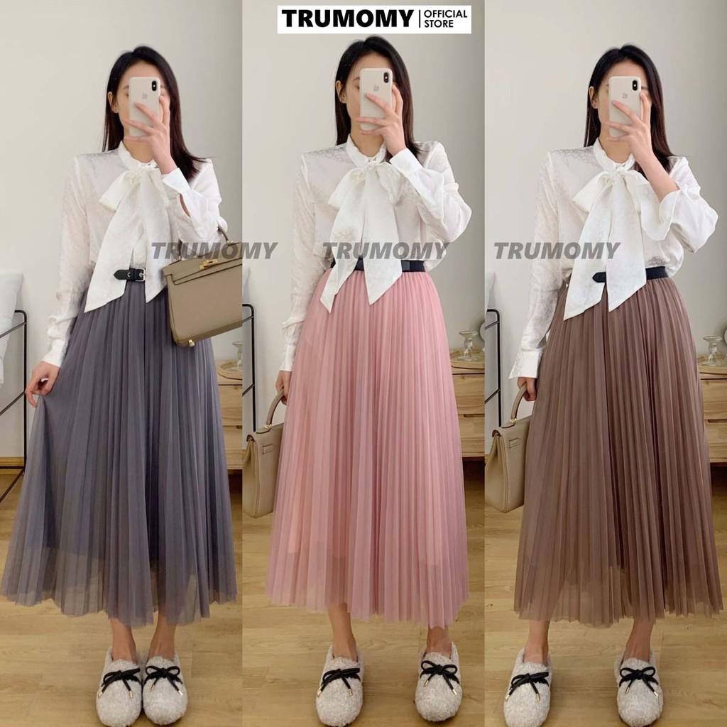Chân váy xếp ly dáng A xòe dài midi kèm đai Quảng Châu công sở - Trumomy (CV10) | BigBuy360 - bigbuy360.vn