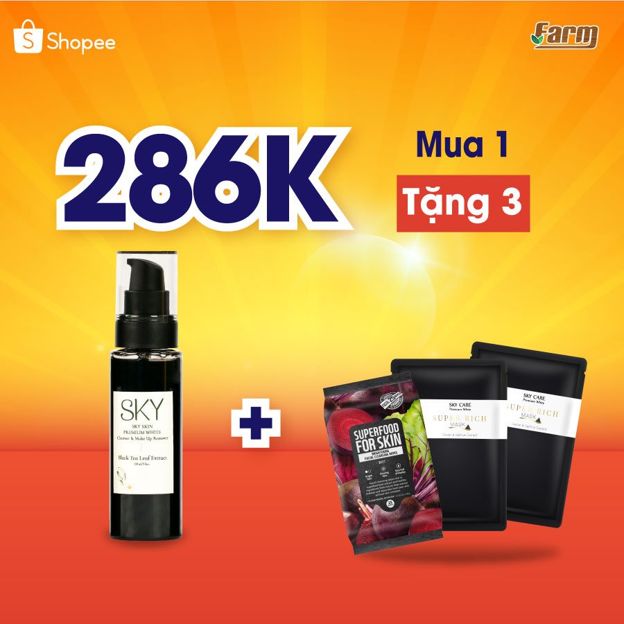 Sữa Rửa Mặt Trà Đen SKY USA + Tặng Khăn Giấy Tẩy Trang Farm Skin + 2 Mask Cá Tầm
