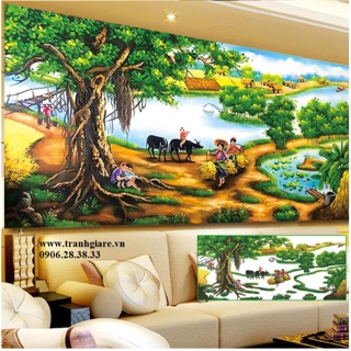 Tranh đính đá phong cảnh làng quê tuyệt đẹp 2mx95cm