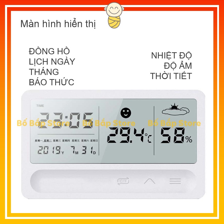 Nhiệt Ẩm Kế Điện Tử ⚡5 IN 1⚡ Cảm Ứng Đo Nhiệt Độ Và Độ Ẩm Phòng Ngủ Chính Xác Cho Bé Yêu