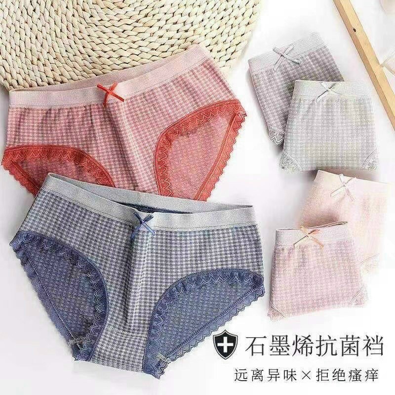 Quần Lót Nữ Ren Kẻ Cotton Mềm Mịn Cạp Đính Nơ Freesize 40-55kg