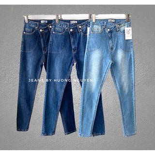 Quần jeans nữ lưng cao,skinny lệch khuy