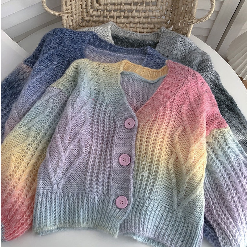 Áo Khoác Cardigan Dệt Kim Cổ Chữ V Dáng Rộng Phong Cách Hàn Quốc Thời Trang Mùa Thu Cho Nữ