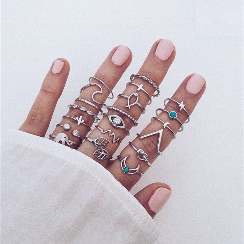 Bộ 20 Nhẫn Đeo Đốt Ngón Tay Đính Đá Ngọc Lam Phong Cách Bohemian