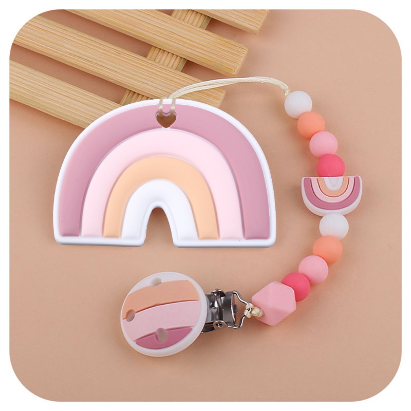 Haha Đồ Chơi Ngậm Cắn Dạng Hạt Silicone Màu Cầu Vồng Làm Quà Tặng Cho Bé Sơ Sinh Mọc Răng