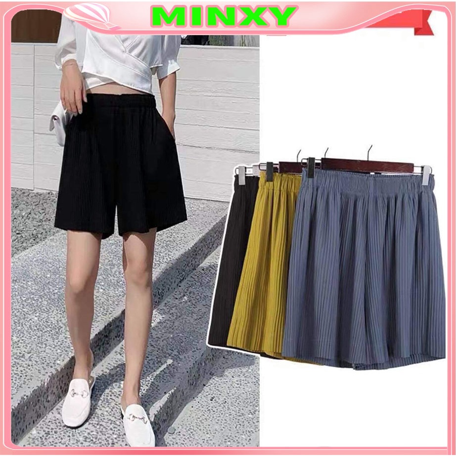 Quần đùi nữ suông tăm quần sooc ống rộng short thun tăm nhiều màu chất mát-Minxy shop