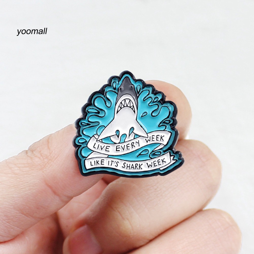 YOML✔Cartoon Shark Wave Letter Enamel Brooch Pin Denim Jacket Collar Backpack Badge