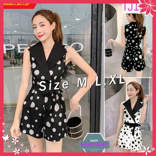 Đồ Bay Ngắn 🎁FREESHIP🎁 Jum ngắn chấm bi to nhỏ phối đen thắt nơ eo cực xinh, sành điệu TJ1062