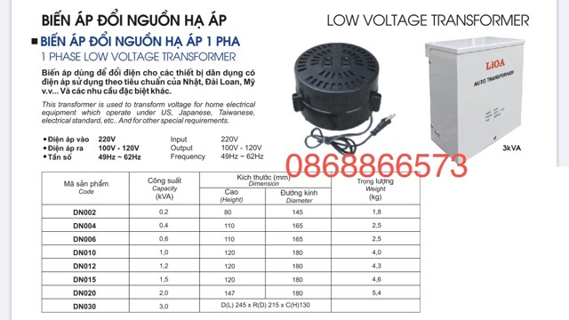 Biến áp đổi nguồn LiOA 1500VA tự ngẫu từ 220v sang 100v 120v