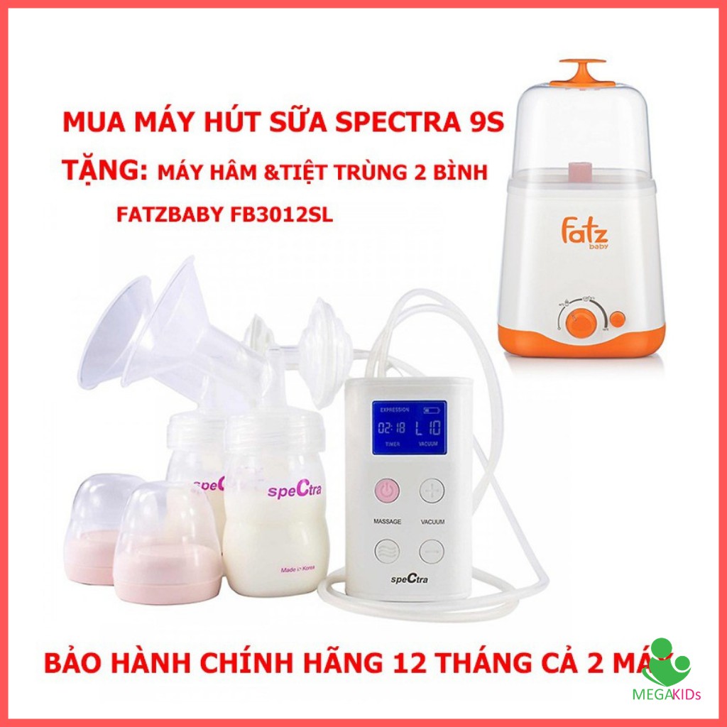 Mua Máy Hút Sữa Spectra 9S tặng Máy Hâm Nóng Và Tiệt Trùng 2 Bình Cổ Rộng FatzBaby FB3012SL