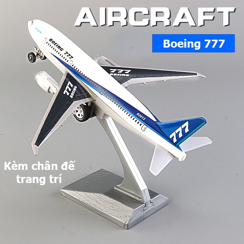 Đồ chơi mô hình máy bay Boeing 777 KAVY có âm thanh và ánh sáng bằng hợp kim kèm bánh xe và chân đế trang trí