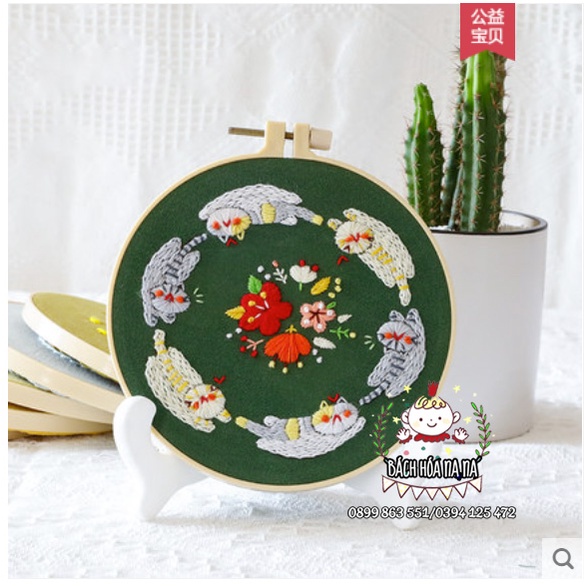 Kit nguyên liệu thêu tay trang trí DIY Hoa Mèo Thêu Thủ Công Tranh Thêu Decor Quà Tặng Đảo Mèo Bách hóa Na na Handmade