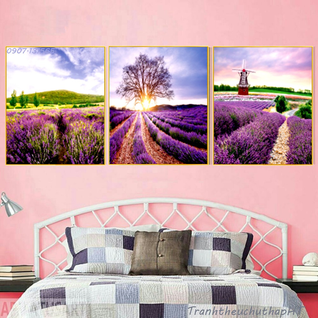 Tranh thêu chữ thập cảnh đồng hoa Lavender LV3299 - tự thêu