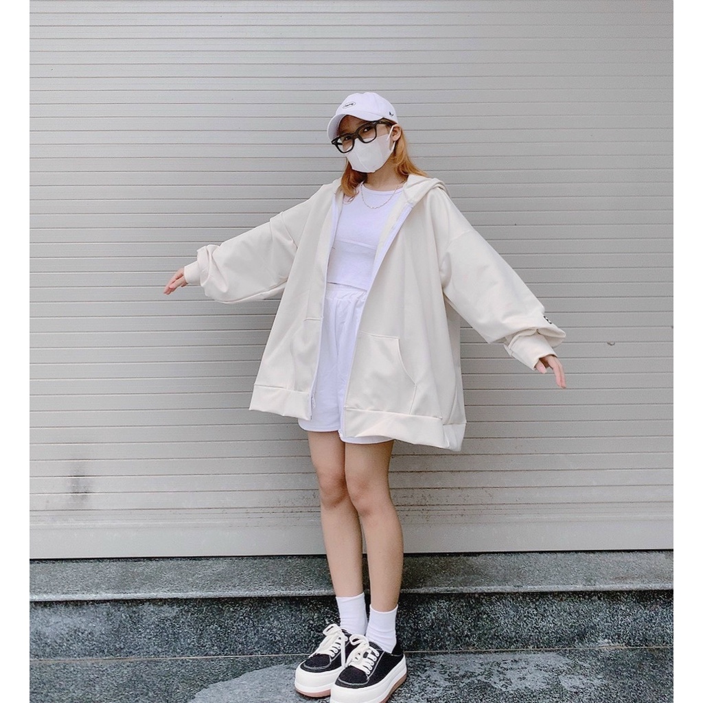 Áo khoác nỉ 🌸 Áo nữ ESSENTIAL hai màu trắng đen tay bồng FORM RỘNG OVERSIZE HOLA | BigBuy360 - bigbuy360.vn