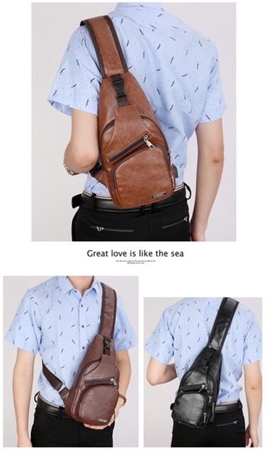 Túi chéo da trơn nam nữ thời trang cao cấp có cổng sạc USB