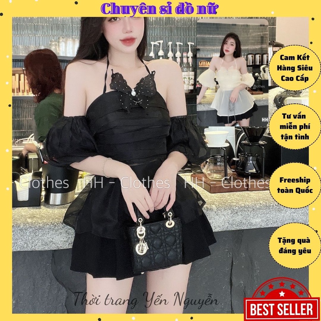 Set đồ nữ sang chảnh, set đồ nữ đi chơi, Áo yếm babydoll tag rời mix quần váy( Freeship+ ảnh thật)