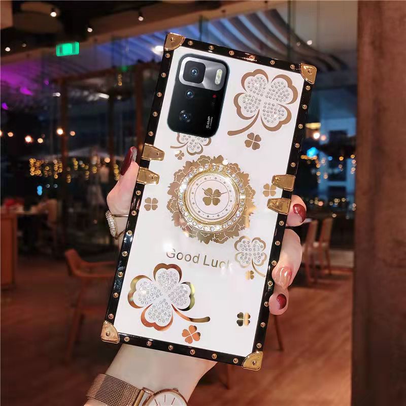 Ốp Điện Thoại Hình Vuông Đính Kim Tuyến Kèm Móc Xỏ Ngón Cho xiaomi redmi note 12 pro note11 11t 10t 10s Giá Đỡ